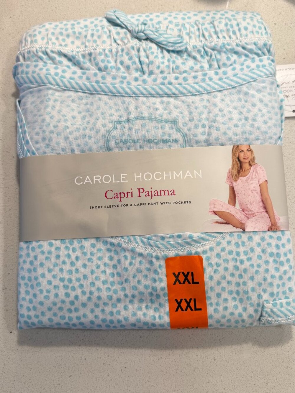 NWT CAROLE Hochman Pajama Set short sleeve top & capri pants w/pockets XXL 2XL